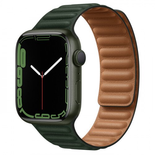 Apple Watch Series 7 Green Aluminum Case with Leather Link - Sequoia Green - 45mm - S/M