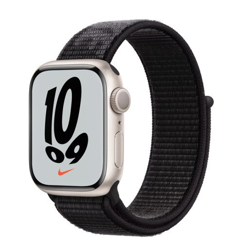 Apple Watch Series 7 Starlight Aluminum Case with Nike Sport Loop - Black - 41mm