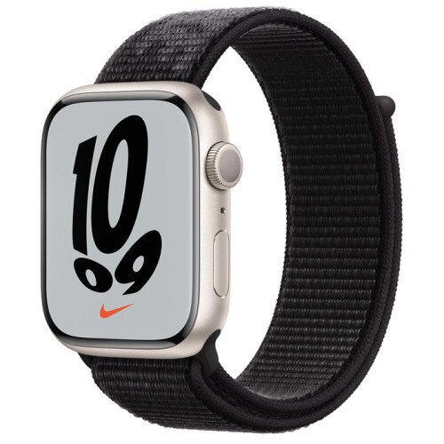 Apple Watch Series 7 Starlight Aluminum Case with Nike Sport Loop - Black - 45mm
