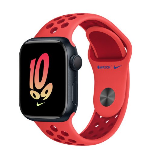 Apple Watch Series 8 - 41mm Midnight Aluminum Case with Bright Crimson/Gym Red Nike Sport Band - M/L