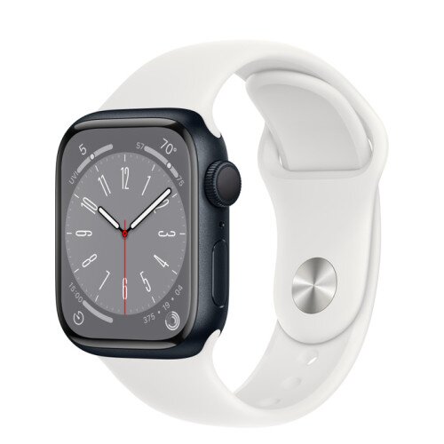 Apple Watch Series 8 - 41mm Midnight Aluminum Case with White Sport Band - S/M
