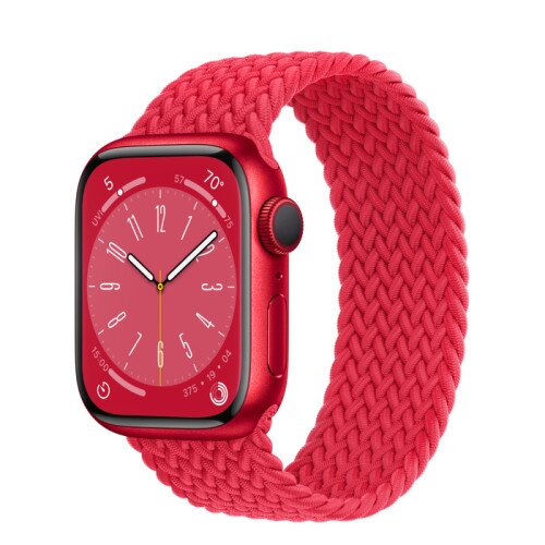 Apple Watch Series 8 - 41mm Product Red Aluminum Case with Product Red Braided Solo Loop - Size-4