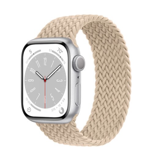 Apple Watch Series 8 - 41mm Silver Aluminum Case with Beige Braided Solo Loop - Size-9
