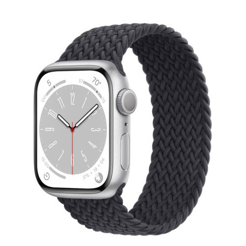 Apple Watch Series 8 - 41mm Silver Aluminum Case with Midnight Braided Solo Loop - Size-4