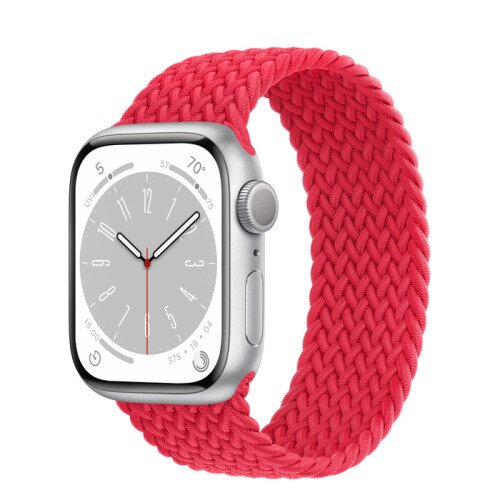 Apple Watch Series 8 - 41mm Silver Aluminum Case with Product Red Braided Solo Loop - Size-4