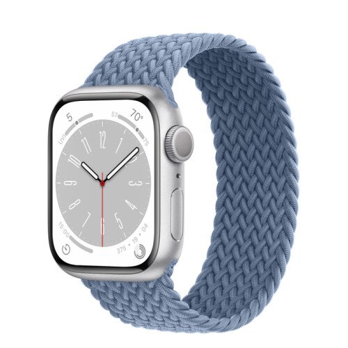 Apple Watch Series 8 - 41mm Silver Aluminum Case with Slate Blue Braided Solo Loop - Size-2