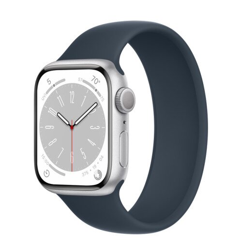 Apple Watch Series 8 - 41mm Silver Aluminum Case with Storm Blue Solo Loop - Size-8
