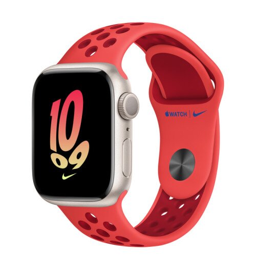 Apple Watch Series 8 - 41mm Starlight Aluminum Case with Bright Crimson/Gym Red Nike Sport Band - M/L
