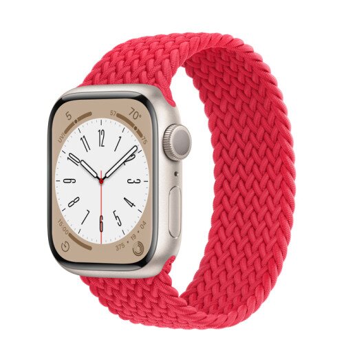 Apple Watch Series 8 - 41mm Starlight Aluminum Case with Product Red Braided Solo Loop - Size-6