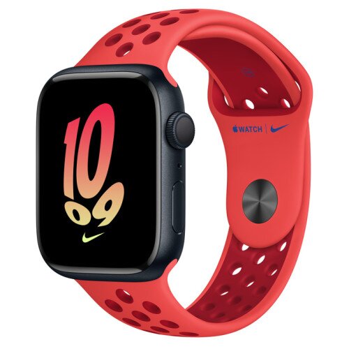 Apple Watch Series 8 - 45mm Midnight Aluminum Case with Bright Crimson/Gym Red Nike Sport Band - M/L