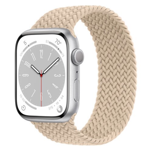 Apple Watch Series 8 - 45mm Silver Aluminum Case with Beige Braided Solo Loop - Size-4