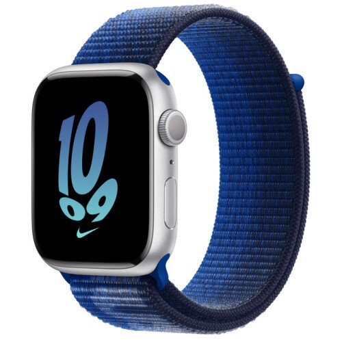 Apple Watch Series 8 - 45mm Silver Aluminum Case with Game Royal/Midnight Navy Nike Sport Loop
