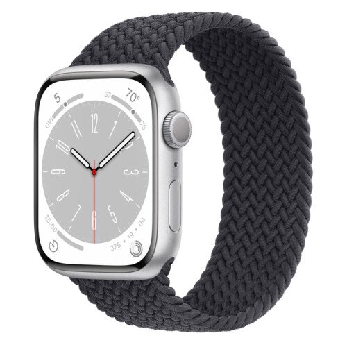 Apple Watch Series 8 - 45mm Silver Aluminum Case with Midnight Braided Solo Loop - Size-10