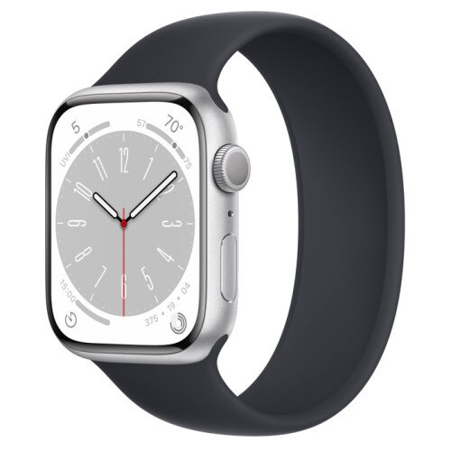 Apple Watch Series 8 - 45mm Silver Aluminum Case with Midnight Solo Loop - Size-2