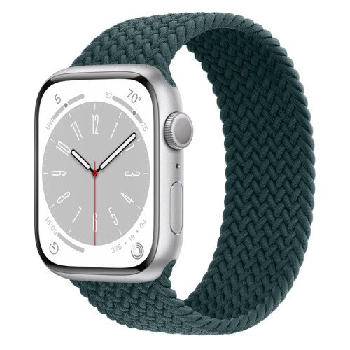 Apple Watch Series 8 - 45mm Silver Aluminum Case with Rainforest Braided Solo Loop - Size-10