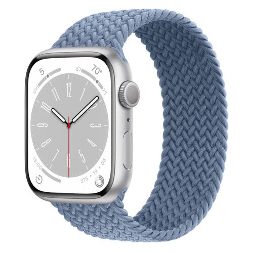 Apple Watch Series 8 - 45mm Silver Aluminum Case with Slate Blue Braided Solo Loop - Size-6