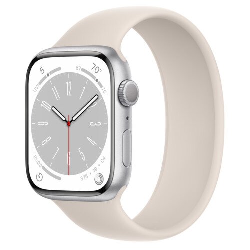 Apple Watch Series 8 - 45mm Silver Aluminum Case with Starlight Solo Loop - Size-9