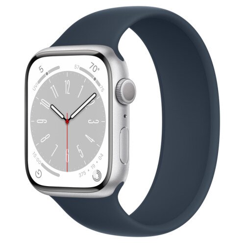 Apple Watch Series 8 - 45mm Silver Aluminum Case with Storm Blue Solo Loop - Size-1