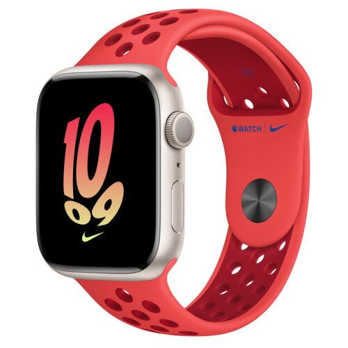 Apple Watch Series 8 - 45mm Starlight Aluminum Case with Bright Crimson/Gym Red Nike Sport Band - M/L