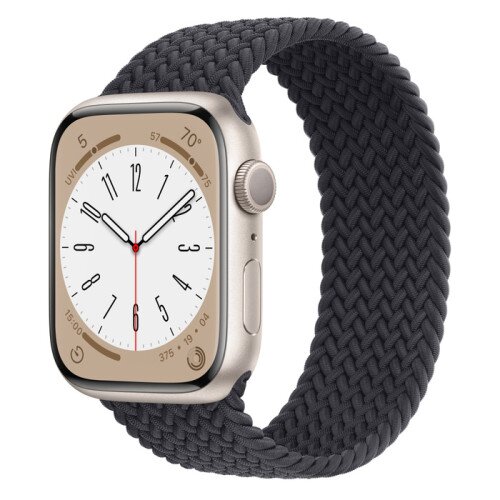 Apple Watch Series 8 - 45mm Starlight Aluminum Case with Midnight Braided Solo Loop - Size-9