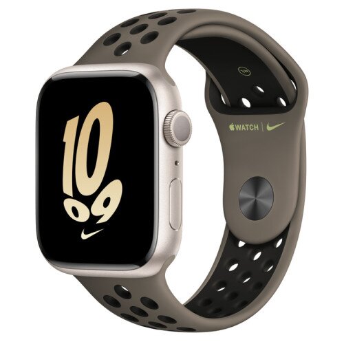 Apple Watch Series 8 - 45mm Starlight Aluminum Case with Olive Grey/Black Nike Sport Band - S/M