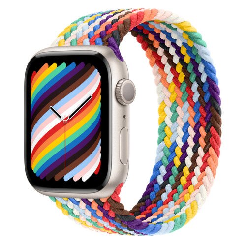 Apple Watch Series 8 - 45mm Starlight Aluminum Case with Pride Edition Braided Solo Loop - Size-12