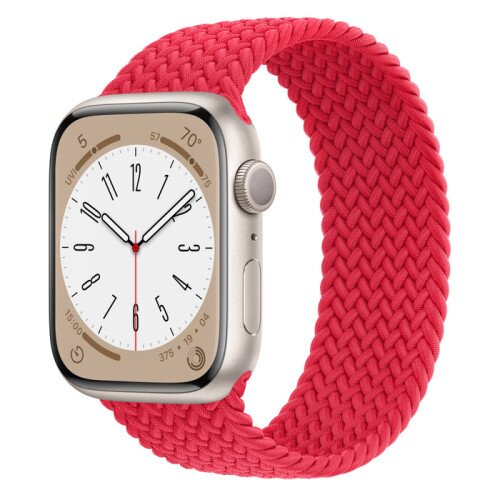 Apple Watch Series 8 - 45mm Starlight Aluminum Case with Product Red Braided Solo Loop - Size-4