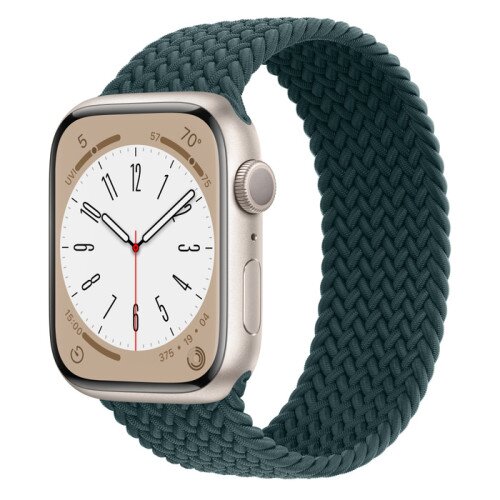 Apple Watch Series 8 - 45mm Starlight Aluminum Case with Rainforest Braided Solo Loop - Size-12