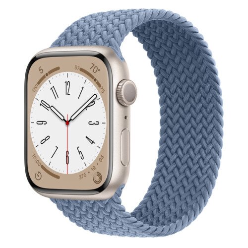 Apple Watch Series 8 - 45mm Starlight Aluminum Case with Slate Blue Braided Solo Loop - Size-7