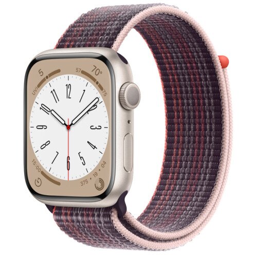 Apple Watch Series 8 Starlight Aluminum Case with Sport Loop - Elderberry - 45mm