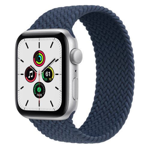 Apple Watch Series SE Silver Aluminum Case with Braided Solo Loop - Abyss Blue - 44mm - 11