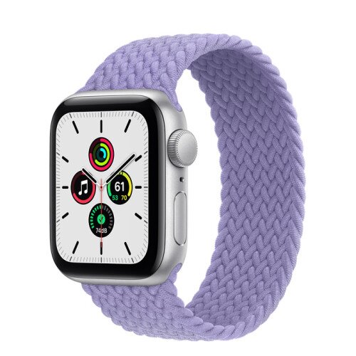 Apple Watch Series SE Silver Aluminum Case with Braided Solo Loop - English Lavender - 40mm - 6