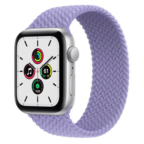 Apple Watch Series SE Silver Aluminum Case with Braided Solo Loop - English Lavender - 44mm - 10