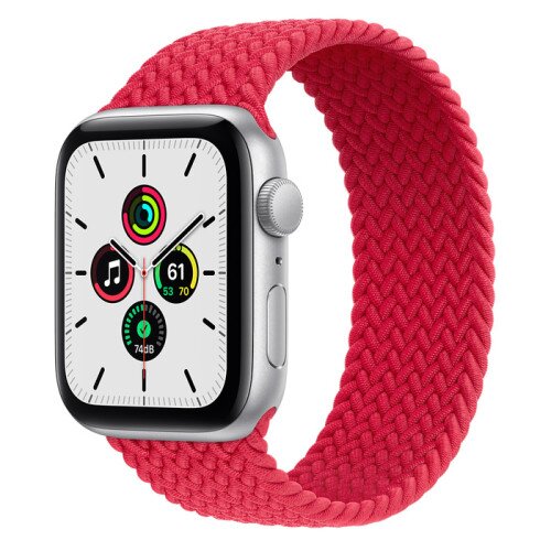 Apple Watch Series SE Silver Aluminum Case with Braided Solo Loop - Product Red - 44mm - 12