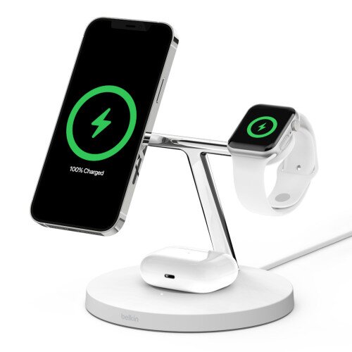 Belkin 3-in-1 Wireless Charger with MagSafe 15W - White