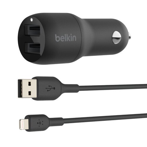 Belkin BOOST CHARGE Dual USB-A Car Charger 24W + USB-A to Lightning Cable