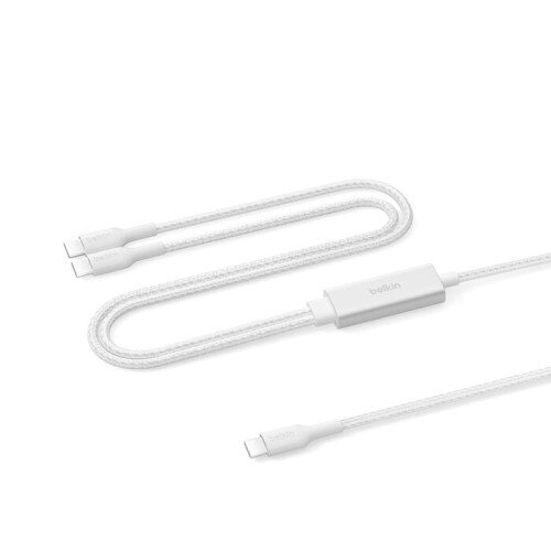 Belkin BoostCharge Pro Braided USB-C to Dual USB-C Cable 140W 5ft/1.5m - White