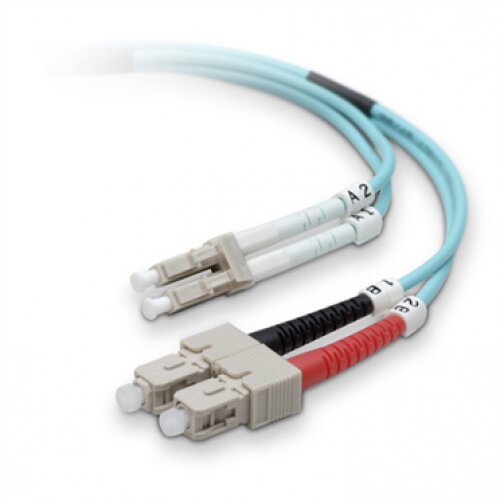 Belkin Fiber Optic Cable: 10Gb Aqua Multimode LC/SC Duplex, 50/125 OM3 - 10.0 - Meters