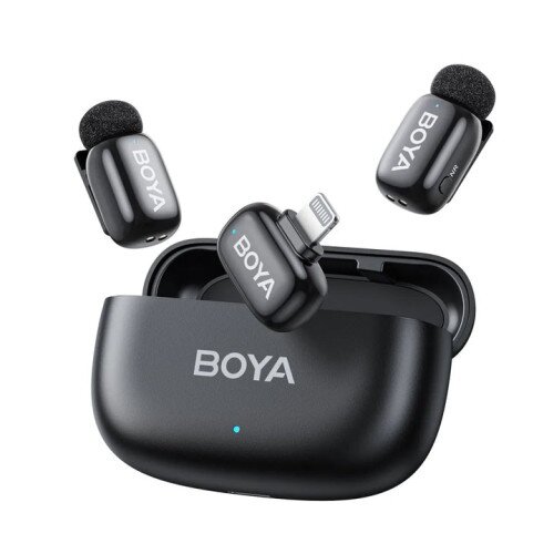 BOYA Mini Ultracompact 2.4GHz Wireless Microphone System - (Lightning) RX +2 TX + Charging Case - Black
