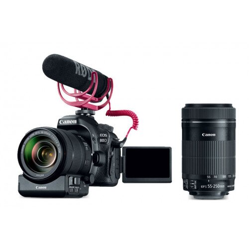 Canon EOS 80D EF-S 18-135mm IS USM Video Creator Kit + EF-S 55-250mm f/4-5.6 IS STM Lens
