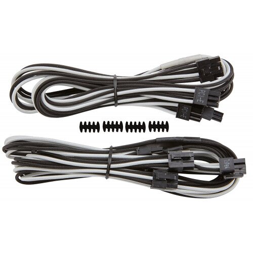 Corsair Premium Individually Sleeved PCIe Cables with Dual Connectors, Type 4 (Generation 3) - White/Black