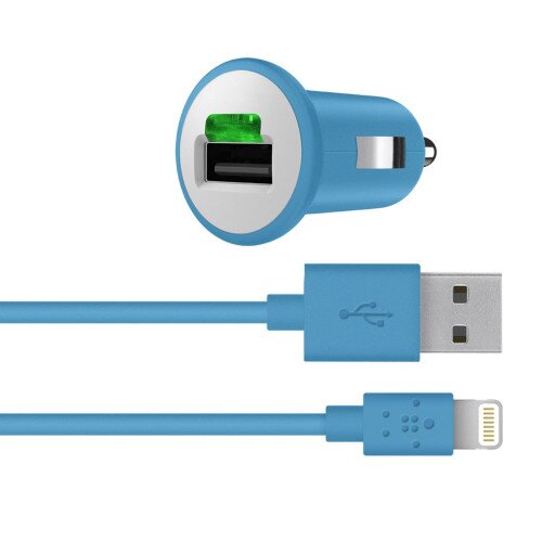 Belkin Car Charger + Lightning ChargeSync Cable for iPhone 5 (10 Watt/2.1 Amp) - Blue