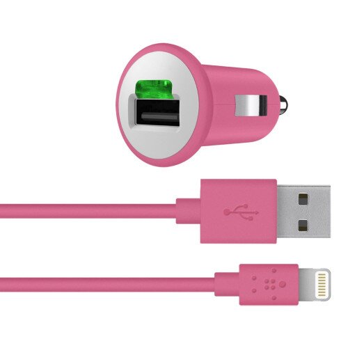 Belkin Car Charger + Lightning ChargeSync Cable for iPhone 5 (10 Watt/2.1 Amp) - Pink