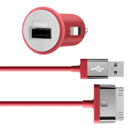 Belkin Car Charger + 30-Pin ChargeSync Cable (10 Watt/2.1 Amp) - Red