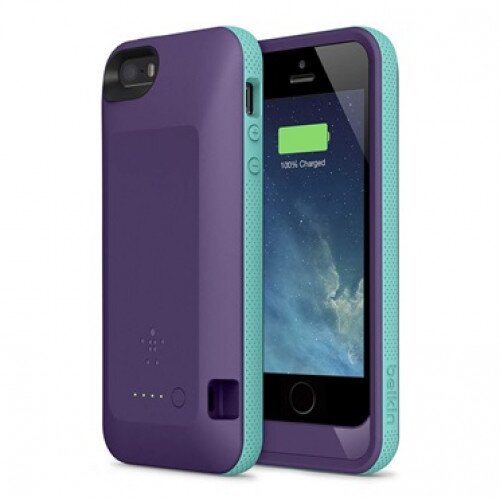 Belkin Grip Power Battery Case for iPhone 5 and iPhone 5s - Purple Lightning/Fountain Blue