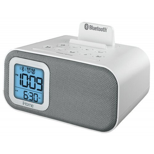 iHome IBT22 Bluetooth Bedside Dual Alarm Clock with USB Charging and Line-in - White