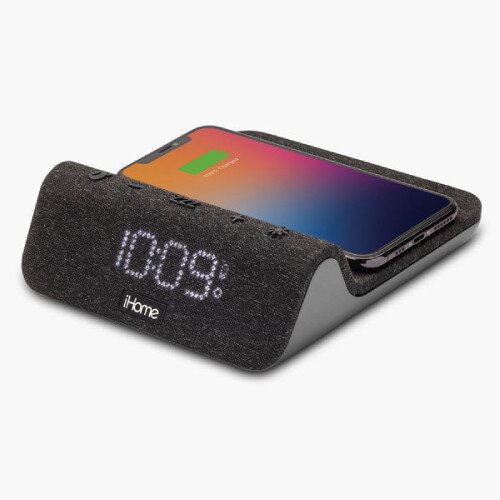 iHome Wireless Charger with Alarm Clock, Night Light, and USB Charging