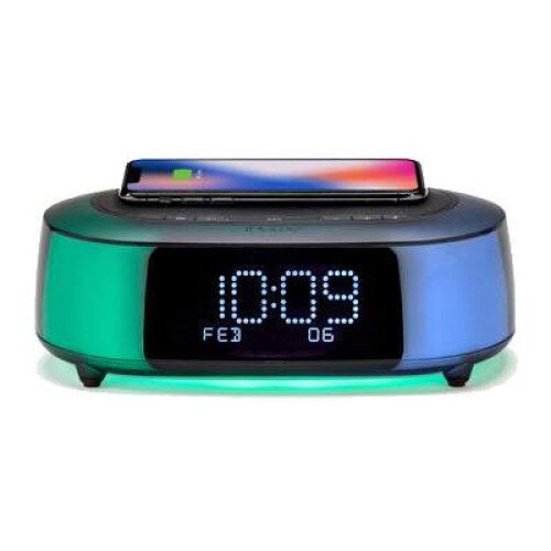 iHome Wireless Charging Station with Color Changing Bluetooth Alarm Clock and USB Charging