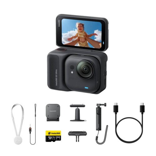 Insta360 GO Ultra Tiny Hands-Free 4K Pocket Action Camera - 128GB MicroSD Card - Creator Bundle - Midnight Black