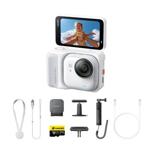 Insta360 GO Ultra Tiny Hands-Free 4K Pocket Action Camera - 128GB MicroSD Card - Creator Bundle - Arctic White